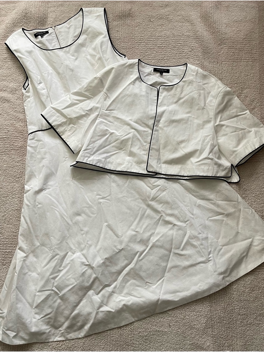 2 Piece Lafayette 148 New York White Top with Black Trim Linen Blend